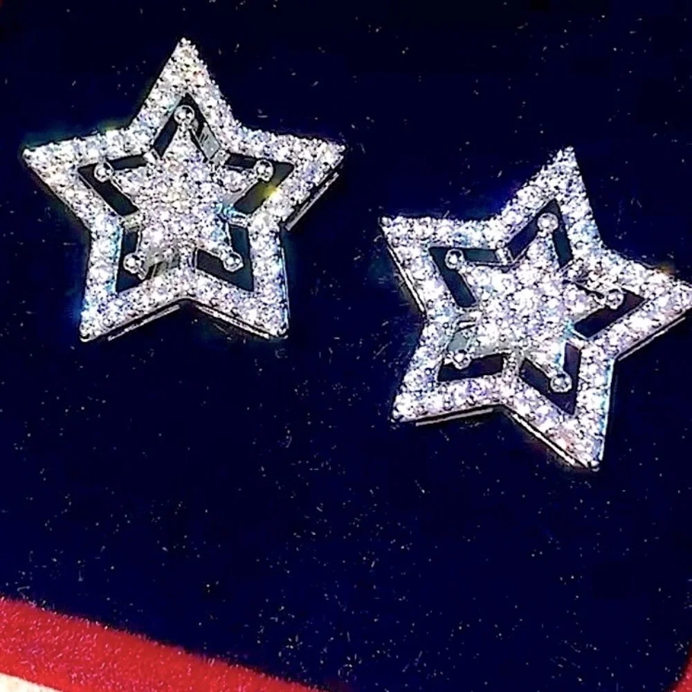 NEW Unisex Sparkling Simulated Diamond Rhodium S925‎ Earrings, 1.5cm